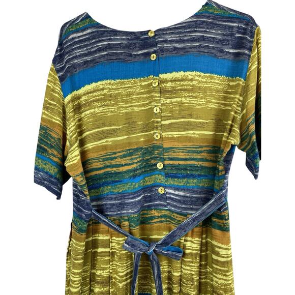 Vintage Pretty Pink Sz L Vibrant Colorful Rayon Back Button Front Pockets Maxi - Picture 3 of 9